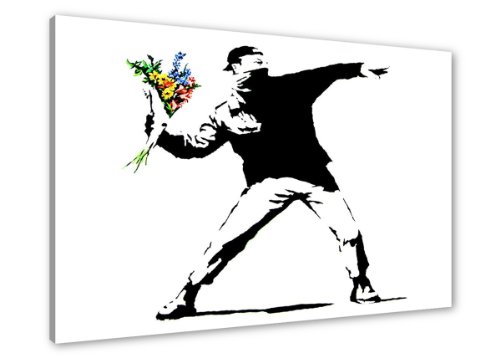 bestpricepictures 80 x 60 cm Bild auf Leinwand Banksy 4170-SCT deutsche Marke und Lager - Die Bilder/das Wandbild/der Kunstdruck ist fertig gerahmt von Visario