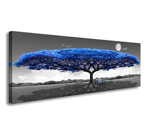 bestpricepictures 120 x 40 cm Bild auf Leinwand Blue Tree Blauer Baum 5740-SCT deutsche Marke und Lager - Das Bild Wandbild BZW. Kunstdruck ist fertig gerahmt. von Visario