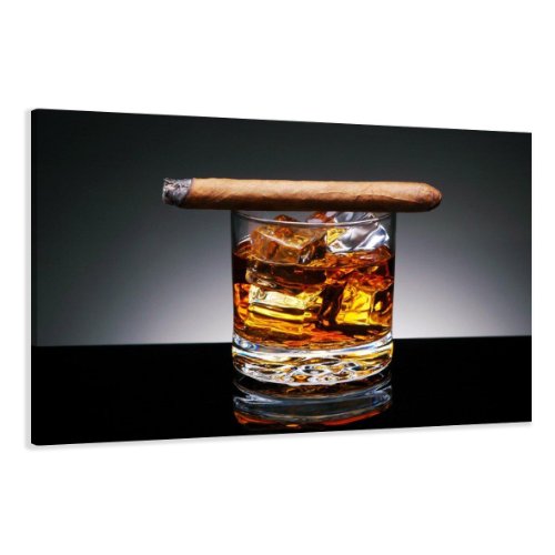 bestpricepictures 120 x 80 cm Bild auf Leinwand Zigarre Whiskey 5004-SCT deutsche Marke und Lager - Die Bilder/das Wandbild/der Kunstdruck ist fertig gerahmt von Visario