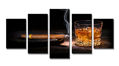 bestpricepictures 200 x 100 cm Bild auf Leinwand Whiskey Zigarre 6320-SCT deutsche Marke und Lager - Die Bilder/das Wandbild/der Kunstdruck ist fertig gerahmt von Visario