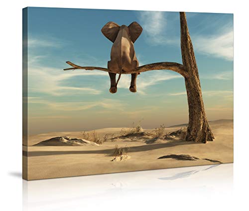 bestpricepictures 80 x 60 cm Bild auf Leinwand Elefant auf Baum/AST 4010-SCT deutsche Marke und Lager - Die Bilder/das Wandbild/der Kunstdruck ist fertig gerahmt von Visario