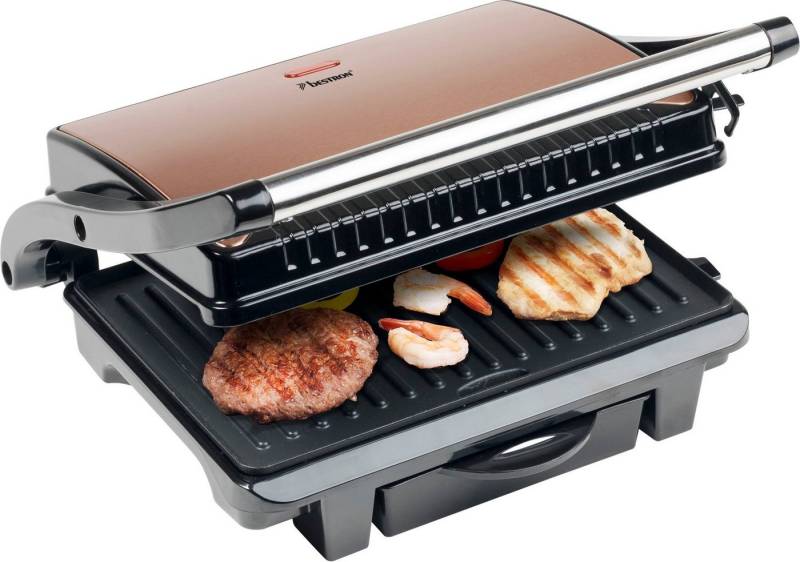 bestron Kontaktgrill ASW113CO auch als Sandwich-/Panini-Kontaktgrill einsetzbar, 1000 W, antihaftbeschichtet, mit Auffangschale, Kupfer von bestron