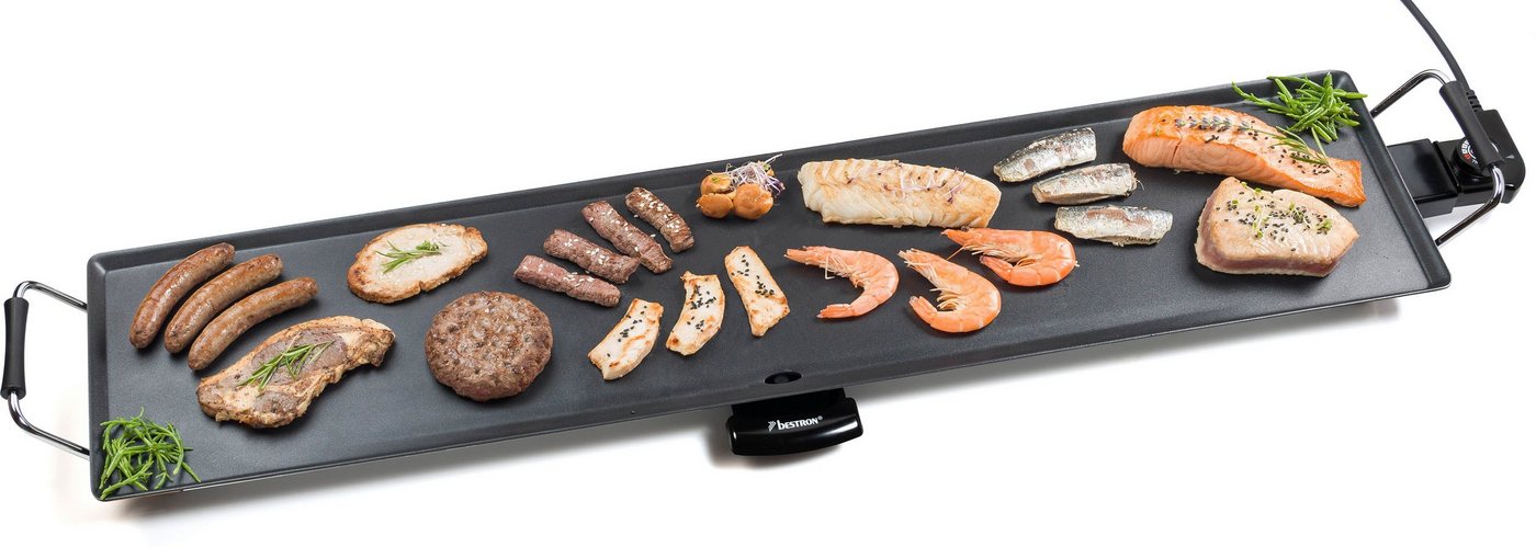 bestron Tischgrill XXXL Plancha-/Teppanyaki-Grillplatte, 2000 W, mit Antihaftbeschichtung, bis zu 10 Personen, extra lange Grillfläche von bestron