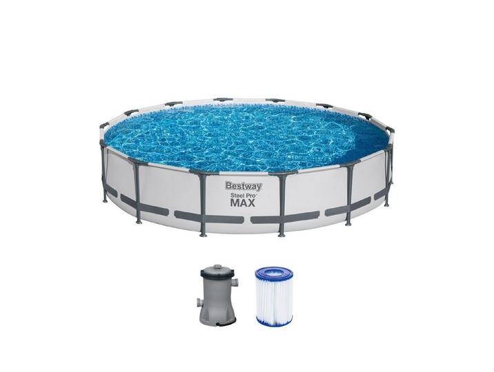 Bestway Filterpumpen Steel Pro MAX™ Frame Pool Set mit Filterpumpe Ø 427 x 84 cm, lichtgrau (Set), grau von bestway