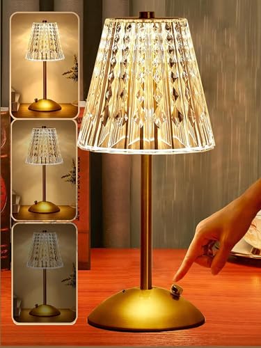 LED Tischlampe Gold Vintage, BestyksTischleuchte Kabellos Dimmbar 3 Farben Touch Nachtttischlampe, Tischlampe LED Kabellos,Nachttischlampe Touch Lampe,Wohnzimmer Schlafzimmer Esszimmer Bar Cafe von bestyks