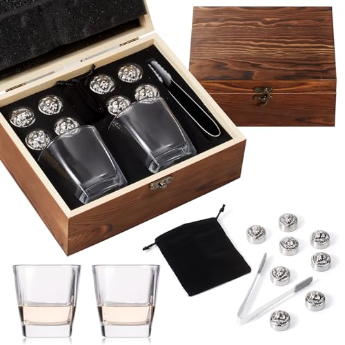 bestyks Whiskey Gläser Set besteht 8 Löwenkopf-Whisky-Eiswürfel, 2 Whisky Gläser, Whisky Geschenke für männer - Whisky Zubehör Set - Whisky Steine - kreatives Geburtstagsgeschenk für Papa oder Freund von bestyks