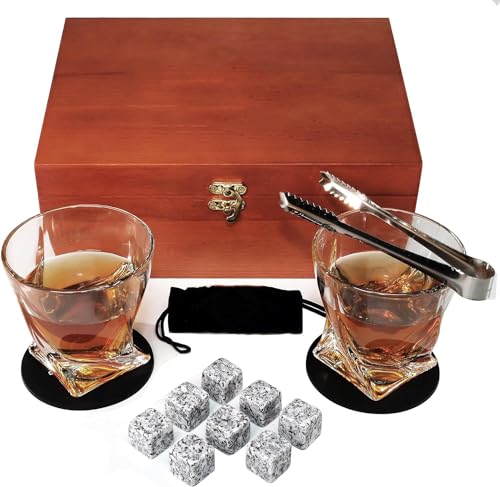 bestyks Whisky Gläser Set besteht 8 Whisky Steine, 2 Whisky Gläser, Zange, Whiskey Geschenke für männer - Whiskey Zubehör Set - whiskeygläser- Set kreatives Geburtstagsgeschenk für Papa oder Freund von bestyks