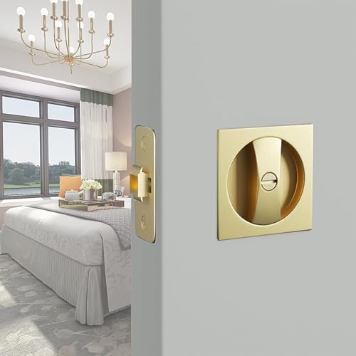 Betensh Schiebetürschloss Quadratisches Taschentürschloss mit unsichtbares Einbautürschloss Gold 66mm Griff für Sichtschutz-Taschentürschloss von betensh