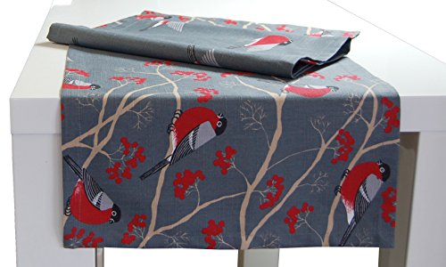 beties „Beeren Vögel“ Tischläufer ca. 40x150 cm Vogel Bird Baum Tischband in interessanter Größenauswahl hochwertig & angenehm 100% Baumwolle Farbe (Stone) von beties