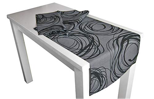 beties „Mystik“ Tischläufer XL ca. 40x220 cm abstraktes Kringel-Design in schwarz auf dunklem Background in 100% Baumwolle Platin-Schwarz von beties