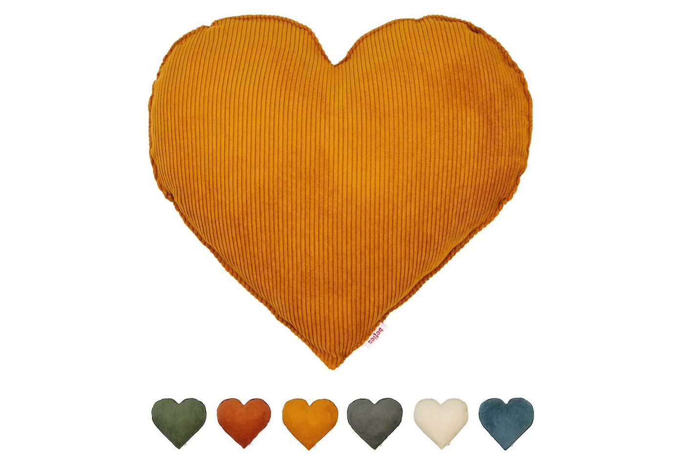 beties Dekokissen HYggelig No.1, Samt-Cord Herz-Kissen ca. 35x40 cm gefüllt Hygge Style, kurkuma-gelb von beties