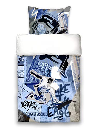 beties Graffiti-Parkour Jugend Wende Bettwäsche-Set ca.155x220/80x80 cm Parkour Cool feinste Baumwolle von beties