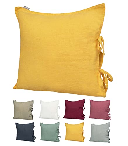 beties Leinen Kissenbezug ca. 40x40 cm 100% Leinen Stone-Washed Kopfkissenbezug mit Hotelverschluss (Zitronen-gelb) von beties