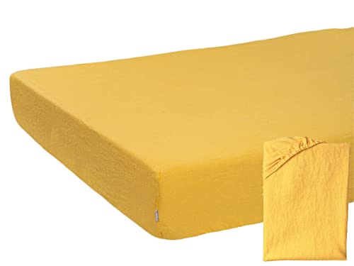beties Leinen Spannbettlaken ca. 90x200 cm 100% Leinen Stone-Washed Spannbettlaken Steghöhe 25 cm (Zitronen-gelb) von beties