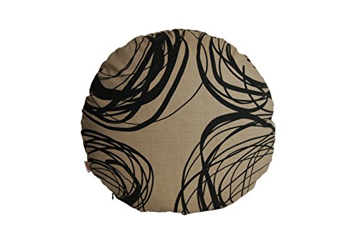 beties „Mystik“ Kissenhülle Ø ca. 80 cm Kissenbezug rund abstraktes Kringel-Design in schwarz auf dunklem Background in 100% Baumwolle Toffee-Schwarz von beties