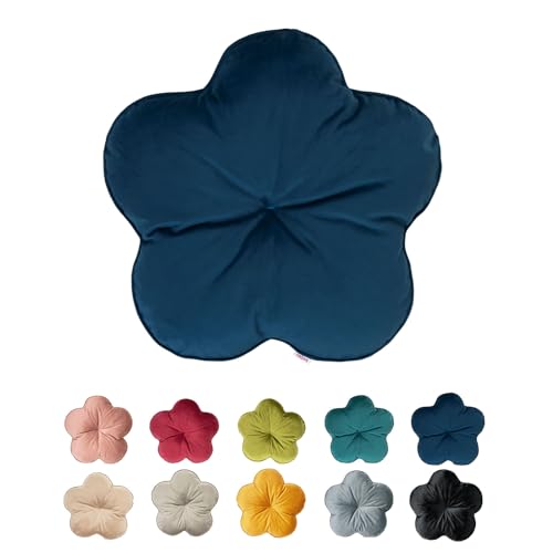 beties Samt&Sonders Kissen Blume ca. 50 cm rund Deko-Formkissen gefüllt in hochwertiger Qualität (Admiral-blau) von beties