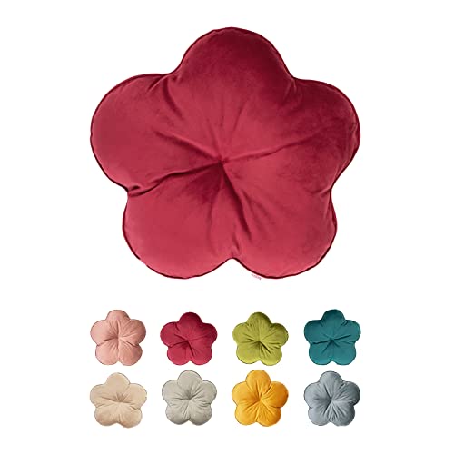 beties Samt&Sonders Kissen Blume ca. 50 cm rund Deko-Formkissen gefüllt in hochwertiger Qualität (Karmin-rot) von beties