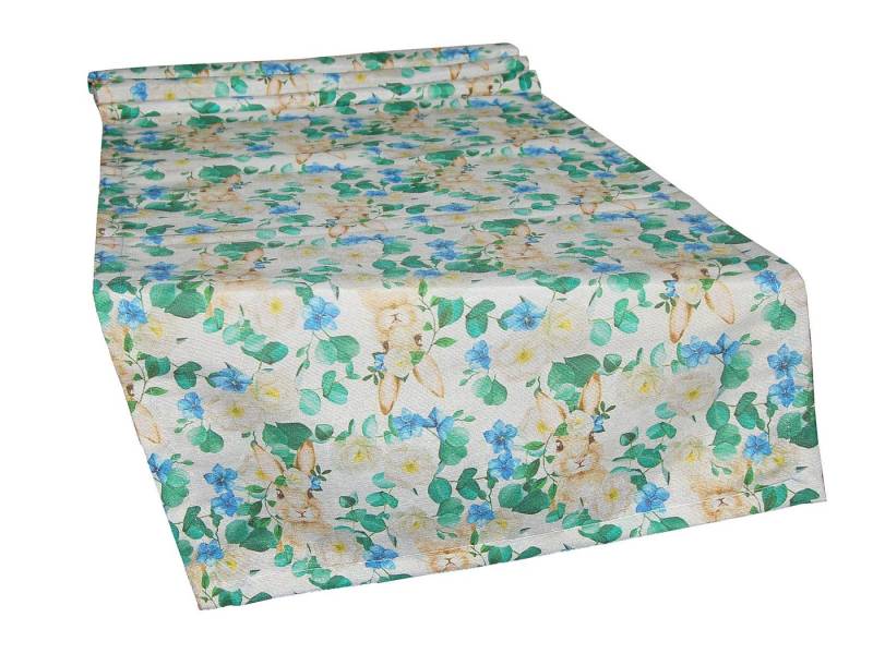 beties Tischläufer Hase Tilda (1-tlg, 1 Stück Tischläufer), Eukalyptus-Ranken mit blauen und weißen Blumen von beties