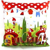 Kissenhülle - Kissenbezug Zwerge Im Dorf Punkte Rot Weiß 40 cm X 100% Baumwolle von bettinabruder