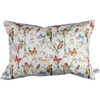 Kuschelkissen - Reisekissen Kinderkissen Vögel Schmetterlinge Gräser Weiß Bunt 20 cm X 30 Hotelverschluss von bettinabruder