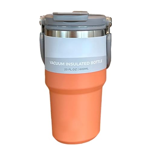 Becher mit Deckel und Strohhalm, isolierter Kaffeebecher für die Hand, Autobecher aus Edelstahl, isolierter Becher, wiederverwendbar und auslaufsicher, doppelwandiger Becher für Zuhause und Reisen von bevog