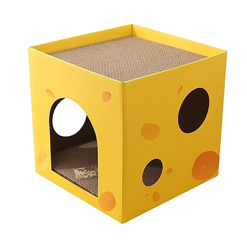 Kratzhaus aus Pappe, Kratzhaus für Katzen, doppelschichtiges Kratzhaus aus Pappe, gemütliches Katzenhaus mit Kratzbaum, 2 Stück Katzenhaus aus Pappe, Kratzfeste Katzenkratz-Eigentumswohnung von bevog