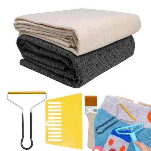 Tuftstoffunterlage für Teppiche, Tufting-Matte mit markierten Linien, rutschfester Teppich-Unterlage, großes Set aus Mönchsstoff, Teppich-Zubehör, Zubehör von bevog