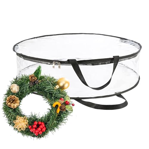 bevog Behälter für – transparente Aufbewahrungstasche für Weihnachtskranz, Aufbewahrungsbehälter für Weihnachtskranz, tragbar, Tasche mit Reißverschluss für saisonale Kronen von bevog