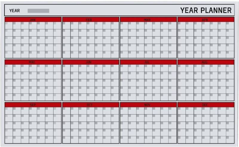 bi-office Wandtafel Glasboard 'Year Planner' mit 12 Monaten 78x48cm von bi-office