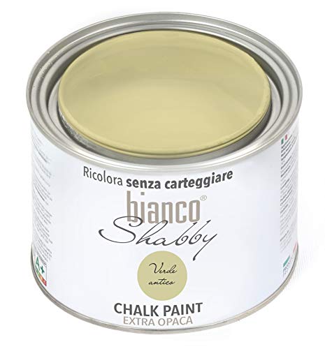 bianco Shabby® Verde Antico Kreidefarbe Wasserbasis für Alle Oberflächen einfach zu verarbeiten ohne schlechten Geruch - Chalk Paint Extra Matt (500 ml) von bianco Shabby