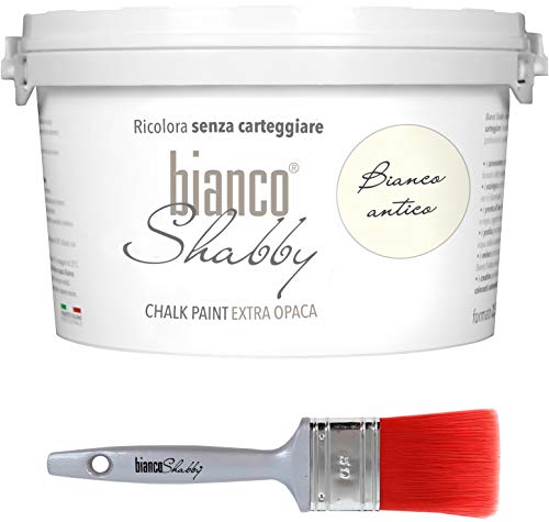 Chalk Paint Antik Weiß & Pinsel - Shabby Chic Vintage Extra Matt (2,5 Liter) + Professioneller Pinsel (50 mm) von bianco Shabby