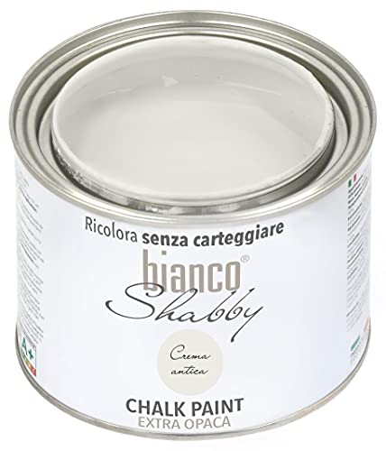 bianco Shabby® Crema Antica Kreidefarbe Wasserbasis für Alle Oberflächen einfach zu verarbeiten ohne schlechten Geruch - Chalk Paint Extra Matt (500 ml) von bianco Shabby