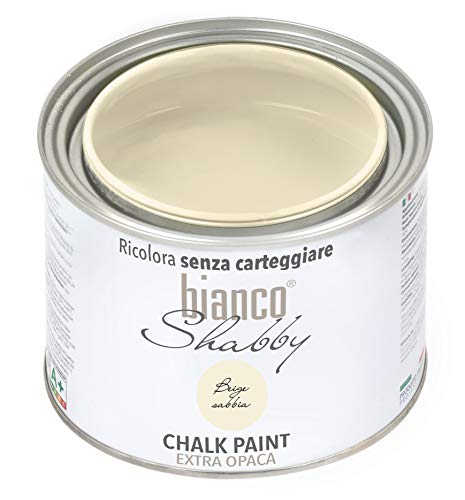 bianco Shabby® Beige Sabbia Kreidefarbe Wasserbasis für Alle Oberflächen einfach zu verarbeiten ohne schlechten Geruch - Chalk Paint Extra Matt (500 ml) von bianco Shabby