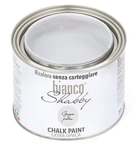 bianco Shabby® Grigio Pietra Kreidefarbe Wasserbasis für Alle Oberflächen einfach zu verarbeiten ohne schlechten Geruch - Chalk Paint Extra Matt (500 ml) von bianco Shabby