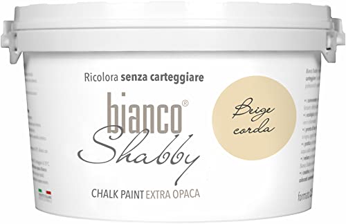 bianco Shabby® Beige Corda Kreidefarbe Wasserbasis für Alle Oberflächen einfach zu verarbeiten ohne schlechten Geruch - Chalk Paint Extra Matt (2,5 Liters) von bianco Shabby