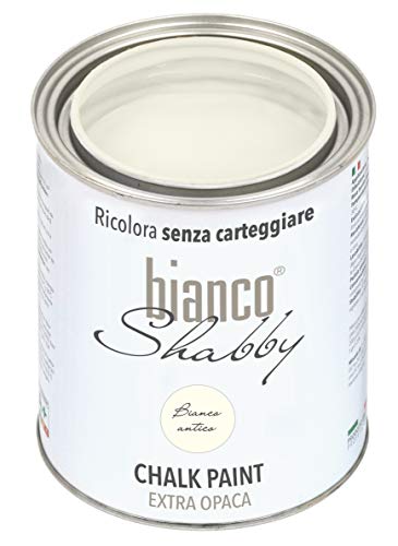 bianco Shabby® Bianco Antico Kreidefarbe Wasserbasis für Alle Oberflächen einfach zu verarbeiten ohne schlechten Geruch - Chalk Paint Extra Matt (1 Liter) von bianco Shabby
