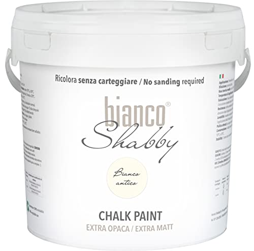 bianco Shabby® Bianco Antico (Antikweiß) - (5 Litres) Chalk Paint Kreidefarbe auf Wasserbasis für alle Oberflächen – geruchsneutral, einfach zu verarbeiten, extra matt von bianco Shabby