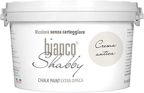 bianco Shabby® Crema Antica Kreidefarbe Wasserbasis für Alle Oberflächen einfach zu verarbeiten ohne schlechten Geruch - Chalk Paint Extra Matt (2,5 Liters) von bianco Shabby