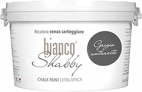 bianco Shabby® Grigio Antracite Kreidefarbe Wasserbasis für Alle Oberflächen einfach zu verarbeiten ohne schlechten Geruch - Chalk Paint Extra Matt (2,5 Liters) von bianco Shabby