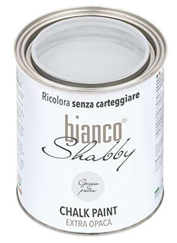 bianco Shabby® Grigio Pietra Kreidefarbe Wasserbasis für Alle Oberflächen einfach zu verarbeiten ohne schlechten Geruch - Chalk Paint Extra Matt (1 Liter) von bianco Shabby