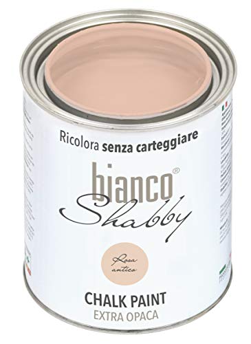 bianco Shabby® Rosa Antico Kreidefarbe Wasserbasis für Alle Oberflächen einfach zu verarbeiten ohne schlechten Geruch - Chalk Paint Extra Matt (1 Liter) von bianco Shabby