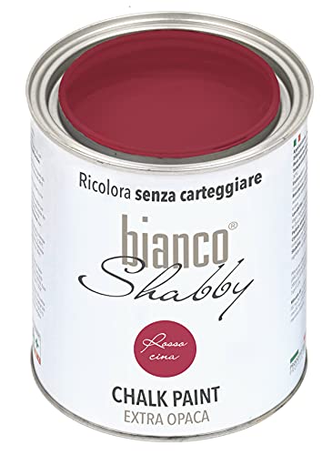 bianco Shabby® Rosso Cina Kreidefarbe Wasserbasis für Alle Oberflächen einfach zu verarbeiten ohne schlechten Geruch - Chalk Paint Extra Matt (1 Liter) von bianco Shabby