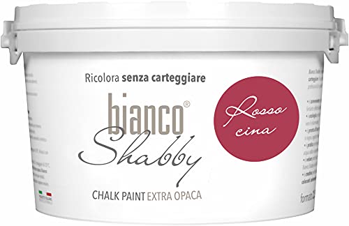 bianco Shabby® Rosso Cina Kreidefarbe Wasserbasis für Alle Oberflächen einfach zu verarbeiten ohne schlechten Geruch - Chalk Paint Extra Matt (2,5 Liters) von bianco Shabby