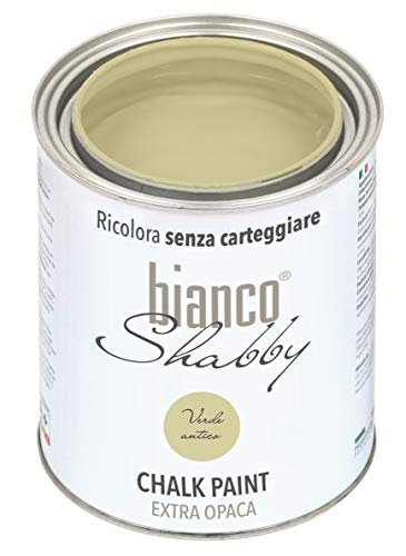 bianco Shabby® Verde Antico Kreidefarbe Wasserbasis für Alle Oberflächen einfach zu verarbeiten ohne schlechten Geruch - Chalk Paint Extra Matt (1 Liter) von bianco Shabby