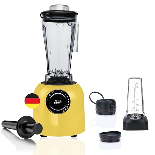 Hochleistungsmixer Verde Smoothie Maker 1400 Watt bis 32.000 U/Min - iPMS - 3 Mixprogramme - 2 Liter Füllvolumen BPA-frei - Inkl. Personalbelender Aufsatz - bianco di puro ® (Gelb) von bianco di puro