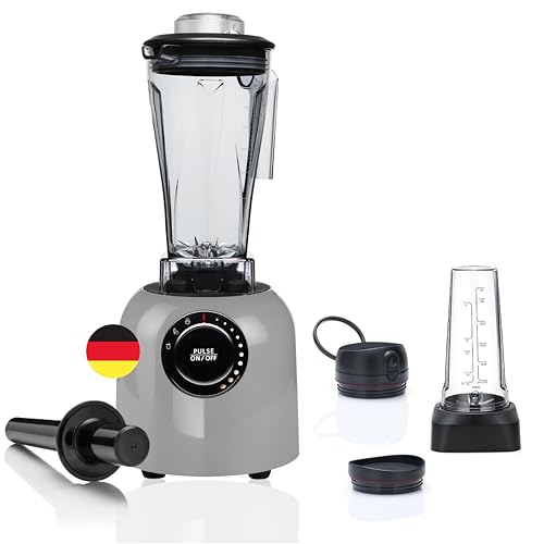 Hochleistungsmixer Verde Smoothie Maker 1400 Watt bis 32.000 U/Min - iPMS - 3 Mixprogramme - 2 Liter Füllvolumen BPA-frei - Inkl. Personalbelender Aufsatz - bianco di puro ® (Grau) von bianco di puro
