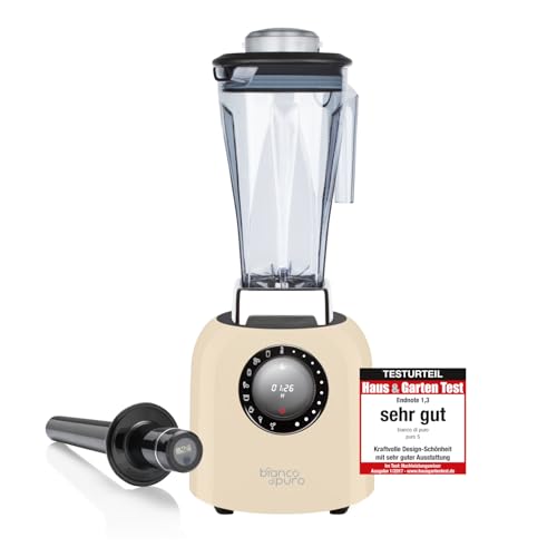 bianco di puro® Hochleistungsmixer Puro S Smoothie Maker 8 Mixprogramme 2 Liter Mixbehälter BPA-frei - Creme von bianco di puro