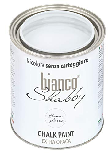 bianco Shabby® Bianco Ghiaccio Kreidefarbe Wasserbasis für Alle Oberflächen einfach zu verarbeiten ohne schlechten Geruch - Chalk Paint Extra Matt (1 Liter) von bianco Shabby