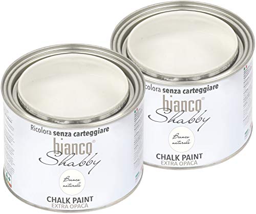 bianco Shabby Kreidefarbe für Alle Oberflächen - 2x 500 ml Farbe in Matt Natur Weiß auch für Möbel Geeignet - Chalk Paint Holzfarbe - Möbelfarbe für Innen & Außenbereich von bianco Shabby