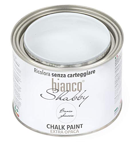 bianco Shabby® Bianco Ghiaccio Kreidefarbe Wasserbasis für Alle Oberflächen einfach zu verarbeiten ohne schlechten Geruch - Chalk Paint Extra Matt (500 ml) von bianco Shabby
